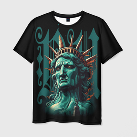 Мужская футболка 3D с принтом Статуя свободы в New York США в Екатеринбурге, 100% полиэфир | прямой крой, круглый вырез горловины, длина до линии бедер | 