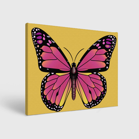 Холст прямоугольный с принтом Розовая бабочка на желтом фоне в Тюмени, 100% ПВХ |  | 
