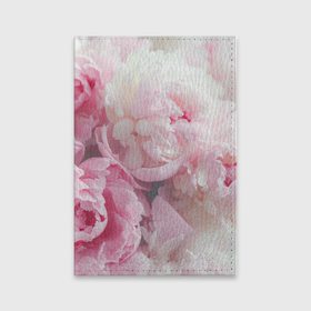 Обложка для паспорта матовая кожа с принтом Пионы махровые розовые в Курске, натуральная матовая кожа | размер 19,3 х 13,7 см; прозрачные пластиковые крепления | Тематика изображения на принте: 