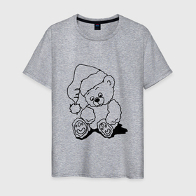 Мужская футболка хлопок с принтом Мишка игрушечный в колпаке деда Мороза   раскраска в Петрозаводске, 100% хлопок | прямой крой, круглый вырез горловины, длина до линии бедер, слегка спущенное плечо. | 