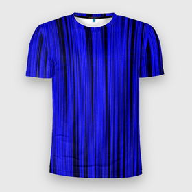 Мужская футболка 3D Slim с принтом Абстрактные полосы ультрамарин в Курске, 100% полиэстер с улучшенными характеристиками | приталенный силуэт, круглая горловина, широкие плечи, сужается к линии бедра | 