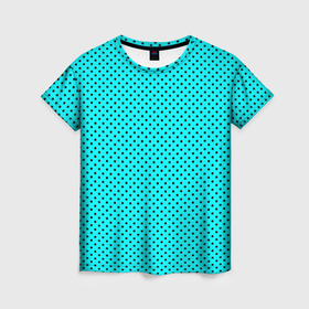 Женская футболка 3D с принтом Неоновый голубой в горошек в Тюмени, 100% полиэфир ( синтетическое хлопкоподобное полотно) | прямой крой, круглый вырез горловины, длина до линии бедер | 