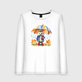 Женский лонгслив хлопок с принтом Осенний ежик с зонтиком в Белгороде, 100% хлопок |  | Тематика изображения на принте: 