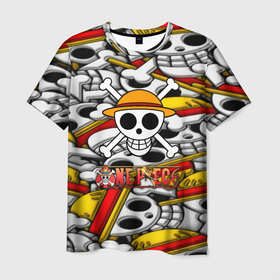 Мужская футболка 3D с принтом One Piece logo pattern pirat в Петрозаводске, 100% полиэфир | прямой крой, круглый вырез горловины, длина до линии бедер | Тематика изображения на принте: 