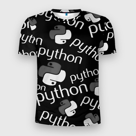 Мужская футболка 3D Slim с принтом Python programming 2023 в Кировске, 100% полиэстер с улучшенными характеристиками | приталенный силуэт, круглая горловина, широкие плечи, сужается к линии бедра | Тематика изображения на принте: 