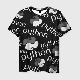 Мужская футболка 3D с принтом Python programming 2023 , 100% полиэфир | прямой крой, круглый вырез горловины, длина до линии бедер | 