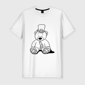 Мужская футболка хлопок Slim с принтом Плюшевый мишка лепрекон   раскраска в Екатеринбурге, 92% хлопок, 8% лайкра | приталенный силуэт, круглый вырез ворота, длина до линии бедра, короткий рукав | Тематика изображения на принте: 