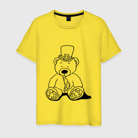 Мужская футболка хлопок с принтом Плюшевый мишка лепрекон   раскраска в Санкт-Петербурге, 100% хлопок | прямой крой, круглый вырез горловины, длина до линии бедер, слегка спущенное плечо. | 