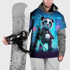 Накидка на куртку 3D с принтом Панда кибер самурай в ночном Нью Йорке в Белгороде, 100% полиэстер |  | 