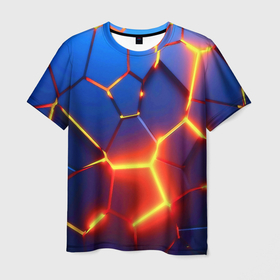 Мужская футболка 3D с принтом Огненные плиты с разломом в Белгороде, 100% полиэфир | прямой крой, круглый вырез горловины, длина до линии бедер | 