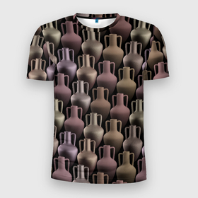 Мужская футболка 3D Slim с принтом Разноцветные амфоры в Тюмени, 100% полиэстер с улучшенными характеристиками | приталенный силуэт, круглая горловина, широкие плечи, сужается к линии бедра | 
