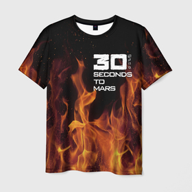 Мужская футболка 3D с принтом Thirty Seconds to Mars fire в Новосибирске, 100% полиэфир | прямой крой, круглый вырез горловины, длина до линии бедер | 