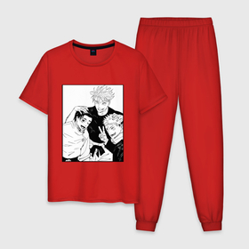 Мужская пижама хлопок с принтом Счастливые персонажи   Магическая битва в Тюмени, 100% хлопок | брюки и футболка прямого кроя, без карманов, на брюках мягкая резинка на поясе и по низу штанин
 | Тематика изображения на принте: 