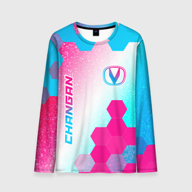 Мужской лонгслив 3D с принтом Changan neon gradient style вертикально в городе Новоалтайск, 100% полиэстер | длинные рукава, круглый вырез горловины, полуприлегающий силуэт | 
