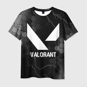 Мужская футболка 3D с принтом Valorant glitch на темном фоне , 100% полиэфир | прямой крой, круглый вырез горловины, длина до линии бедер | Тематика изображения на принте: 