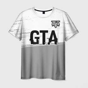 Мужская футболка 3D с принтом GTA glitch на светлом фоне посередине в Курске, 100% полиэфир | прямой крой, круглый вырез горловины, длина до линии бедер | 