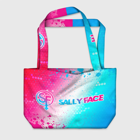 Пляжная сумка 3D с принтом Sally Face neon gradient style по горизонтали , 100% полиэстер | застегивается на металлическую кнопку; внутренний карман застегивается на молнию. Стенки укреплены специальным мягким материалом, чтобы защитить содержимое от несильных ударов
 | 