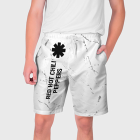 Мужские шорты 3D с принтом Red Hot Chili Peppers glitch на светлом фоне по вертикали в Екатеринбурге,  полиэстер 100% | прямой крой, два кармана без застежек по бокам. Мягкая трикотажная резинка на поясе, внутри которой широкие завязки. Длина чуть выше колен | Тематика изображения на принте: 