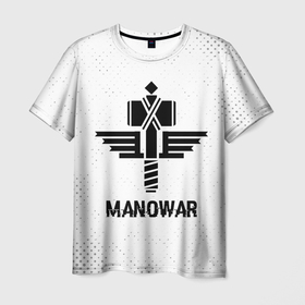 Мужская футболка 3D с принтом Manowar glitch на светлом фоне в Рязани, 100% полиэфир | прямой крой, круглый вырез горловины, длина до линии бедер | 