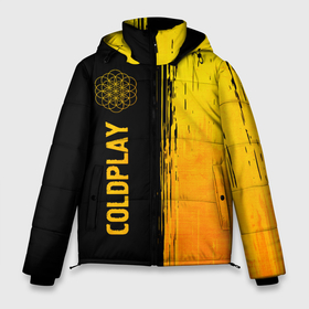 Мужская зимняя куртка 3D с принтом Coldplay   gold gradient по вертикали в Кировске, верх — 100% полиэстер; подкладка — 100% полиэстер; утеплитель — 100% полиэстер | длина ниже бедра, свободный силуэт Оверсайз. Есть воротник-стойка, отстегивающийся капюшон и ветрозащитная планка. 

Боковые карманы с листочкой на кнопках и внутренний карман на молнии. | 