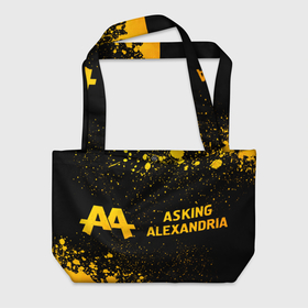 Пляжная сумка 3D с принтом Asking Alexandria   gold gradient по горизонтали в Екатеринбурге, 100% полиэстер | застегивается на металлическую кнопку; внутренний карман застегивается на молнию. Стенки укреплены специальным мягким материалом, чтобы защитить содержимое от несильных ударов
 | 