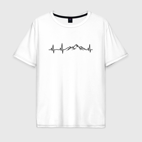 Мужская футболка хлопок Oversize с принтом Кардиограмма горы в моём сердце в Санкт-Петербурге, 100% хлопок | свободный крой, круглый ворот, “спинка” длиннее передней части | Тематика изображения на принте: 