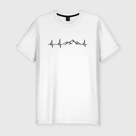 Мужская футболка хлопок Slim с принтом Кардиограмма горы в моём сердце в Санкт-Петербурге, 92% хлопок, 8% лайкра | приталенный силуэт, круглый вырез ворота, длина до линии бедра, короткий рукав | Тематика изображения на принте: 