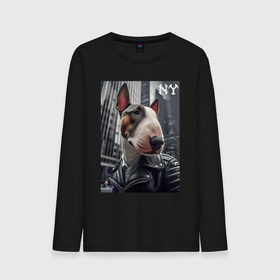 Мужской лонгслив хлопок с принтом Dude bull terrier in New York   ai art в Тюмени, 100% хлопок |  | Тематика изображения на принте: 