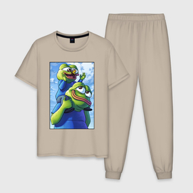 Мужская пижама хлопок с принтом Pepe dad , 100% хлопок | брюки и футболка прямого кроя, без карманов, на брюках мягкая резинка на поясе и по низу штанин
 | 