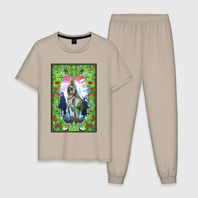 Мужская пижама хлопок с принтом Pepe knight , 100% хлопок | брюки и футболка прямого кроя, без карманов, на брюках мягкая резинка на поясе и по низу штанин
 | 