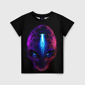 Детская футболка 3D с принтом UFO alien head , 100% гипоаллергенный полиэфир | прямой крой, круглый вырез горловины, длина до линии бедер, чуть спущенное плечо, ткань немного тянется | Тематика изображения на принте: 