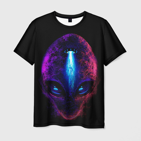 Мужская футболка 3D с принтом UFO alien head в Курске, 100% полиэфир | прямой крой, круглый вырез горловины, длина до линии бедер | 