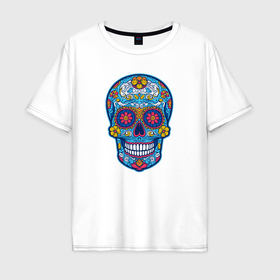 Мужская футболка хлопок Oversize с принтом Череп мексиканский в Екатеринбурге, 100% хлопок | свободный крой, круглый ворот, “спинка” длиннее передней части | 