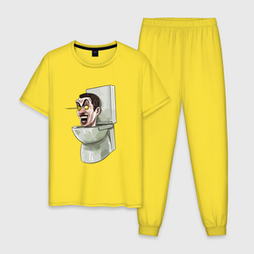 Мужская пижама хлопок с принтом Скибиди туалет в Кировске, 100% хлопок | брюки и футболка прямого кроя, без карманов, на брюках мягкая резинка на поясе и по низу штанин
 | 