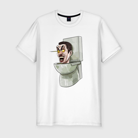 Мужская футболка хлопок Slim с принтом Скибиди туалет в Кировске, 92% хлопок, 8% лайкра | приталенный силуэт, круглый вырез ворота, длина до линии бедра, короткий рукав | 
