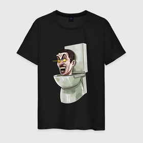 Мужская футболка хлопок с принтом Скибиди туалет в Белгороде, 100% хлопок | прямой крой, круглый вырез горловины, длина до линии бедер, слегка спущенное плечо. | 