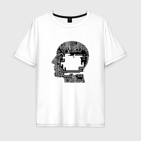 Мужская футболка хлопок Oversize с принтом Искусственный интеллект в Екатеринбурге, 100% хлопок | свободный крой, круглый ворот, “спинка” длиннее передней части | 