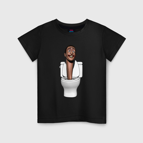 Детская футболка хлопок с принтом Skibidi toilet туалет в Екатеринбурге, 100% хлопок | круглый вырез горловины, полуприлегающий силуэт, длина до линии бедер | 