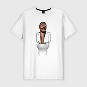 Мужская футболка хлопок Slim с принтом Skibidi toilet туалет в Санкт-Петербурге, 92% хлопок, 8% лайкра | приталенный силуэт, круглый вырез ворота, длина до линии бедра, короткий рукав | Тематика изображения на принте: 
