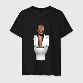 Мужская футболка хлопок с принтом Skibidi toilet туалет в Санкт-Петербурге, 100% хлопок | прямой крой, круглый вырез горловины, длина до линии бедер, слегка спущенное плечо. | 