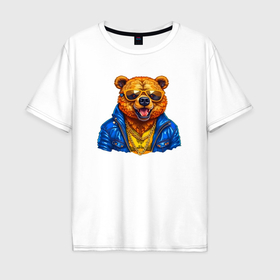 Мужская футболка хлопок Oversize с принтом Успешный медведь в Тюмени, 100% хлопок | свободный крой, круглый ворот, “спинка” длиннее передней части | 
