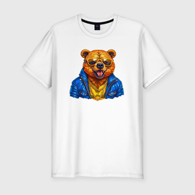 Мужская футболка хлопок Slim с принтом Успешный медведь в Белгороде, 92% хлопок, 8% лайкра | приталенный силуэт, круглый вырез ворота, длина до линии бедра, короткий рукав | 