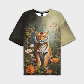 Мужская футболка oversize 3D с принтом Мудрый тигр в Санкт-Петербурге,  |  | Тематика изображения на принте: 