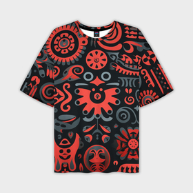 Мужская футболка oversize 3D с принтом Красно черный узор в славянском стиле в Санкт-Петербурге,  |  | Тематика изображения на принте: 