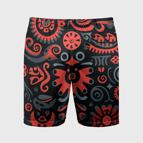 Мужские шорты спортивные с принтом Красно черный узор в славянском стиле ,  |  | Тематика изображения на принте: 