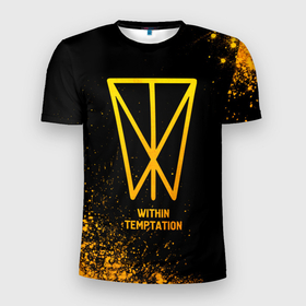 Мужская футболка 3D Slim с принтом Within Temptation   gold gradient в Екатеринбурге, 100% полиэстер с улучшенными характеристиками | приталенный силуэт, круглая горловина, широкие плечи, сужается к линии бедра | 
