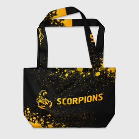Пляжная сумка 3D с принтом Scorpions   gold gradient по горизонтали в Екатеринбурге, 100% полиэстер | застегивается на металлическую кнопку; внутренний карман застегивается на молнию. Стенки укреплены специальным мягким материалом, чтобы защитить содержимое от несильных ударов
 | 