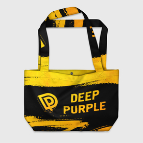 Пляжная сумка 3D с принтом Deep Purple   gold gradient по горизонтали в Белгороде, 100% полиэстер | застегивается на металлическую кнопку; внутренний карман застегивается на молнию. Стенки укреплены специальным мягким материалом, чтобы защитить содержимое от несильных ударов
 | Тематика изображения на принте: 