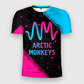 Мужская футболка 3D Slim с принтом Arctic Monkeys   neon gradient в Петрозаводске, 100% полиэстер с улучшенными характеристиками | приталенный силуэт, круглая горловина, широкие плечи, сужается к линии бедра | 