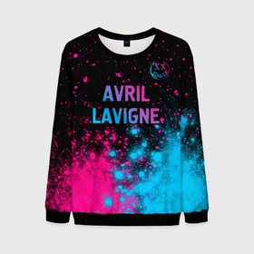 Мужской свитшот 3D с принтом Avril Lavigne   neon gradient посередине в Санкт-Петербурге, 100% полиэстер с мягким внутренним слоем | круглый вырез горловины, мягкая резинка на манжетах и поясе, свободная посадка по фигуре | 